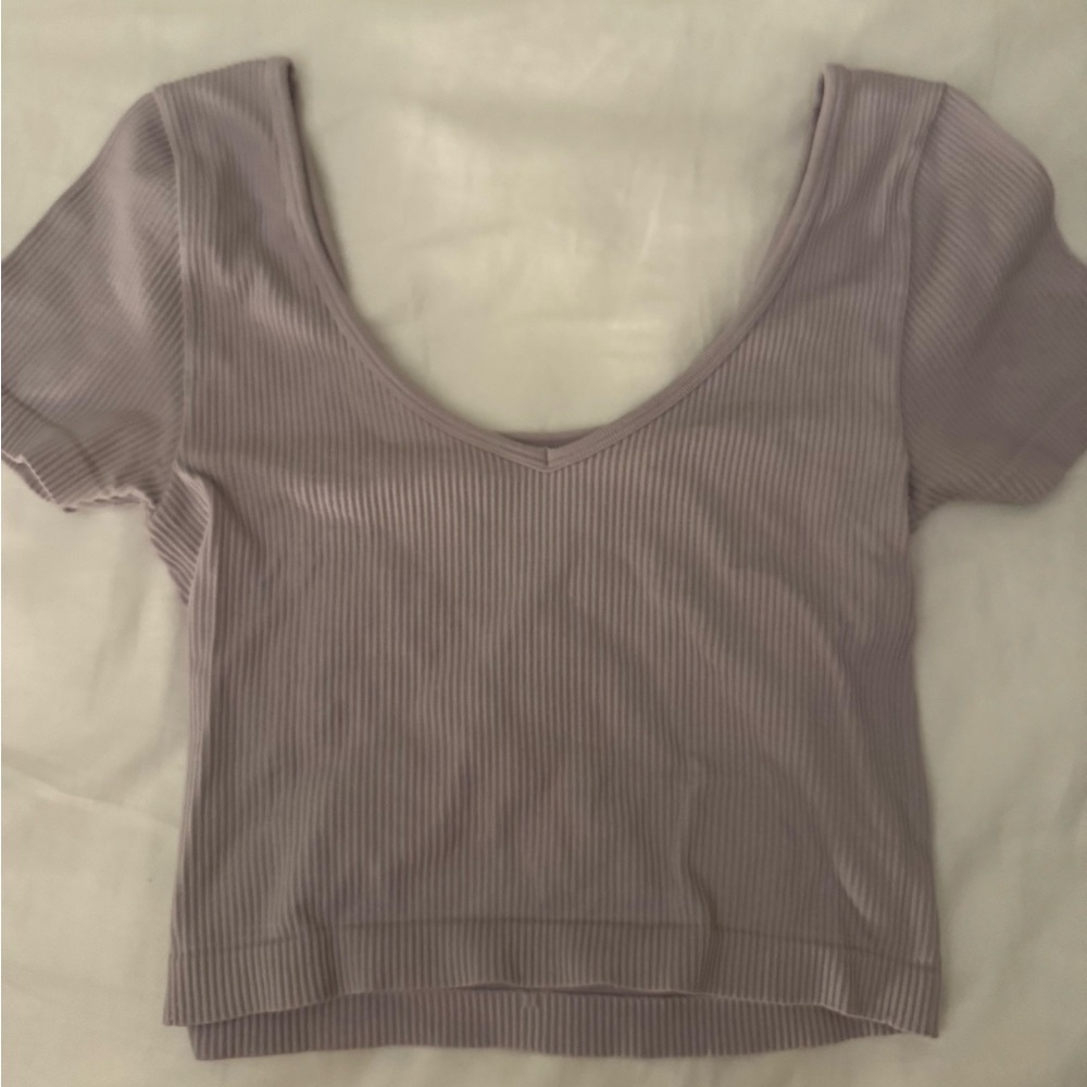 Women's Ribbed V-Neck Top - Lavender